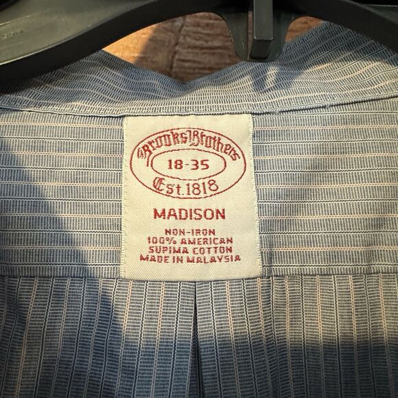 Brooks Brothers Shirt Size 18 - 35 Madison Blue Striped Long Sleeve Button Up - Picture 3 of 8